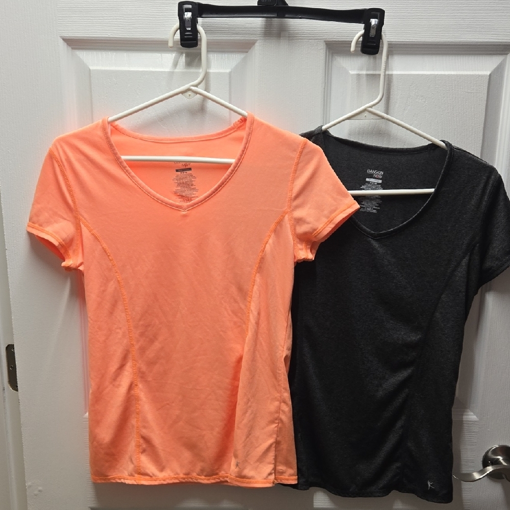 Women's V-Neck T-Shirts - Orange and Charcoal Gray